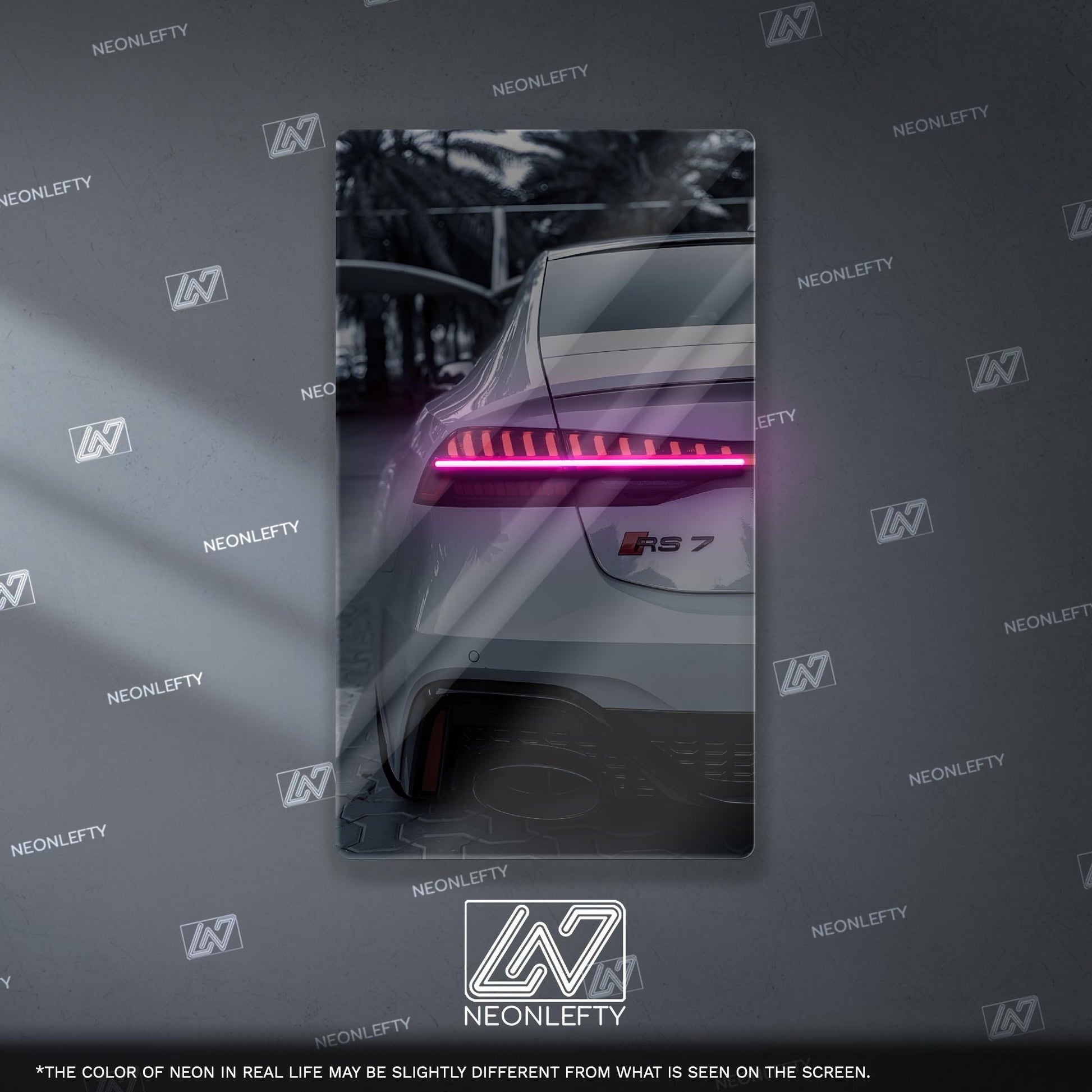 Audi RS7 Neon Sign – modern luxury sport car wall decor for garage man cave racing room or premium automotive interior