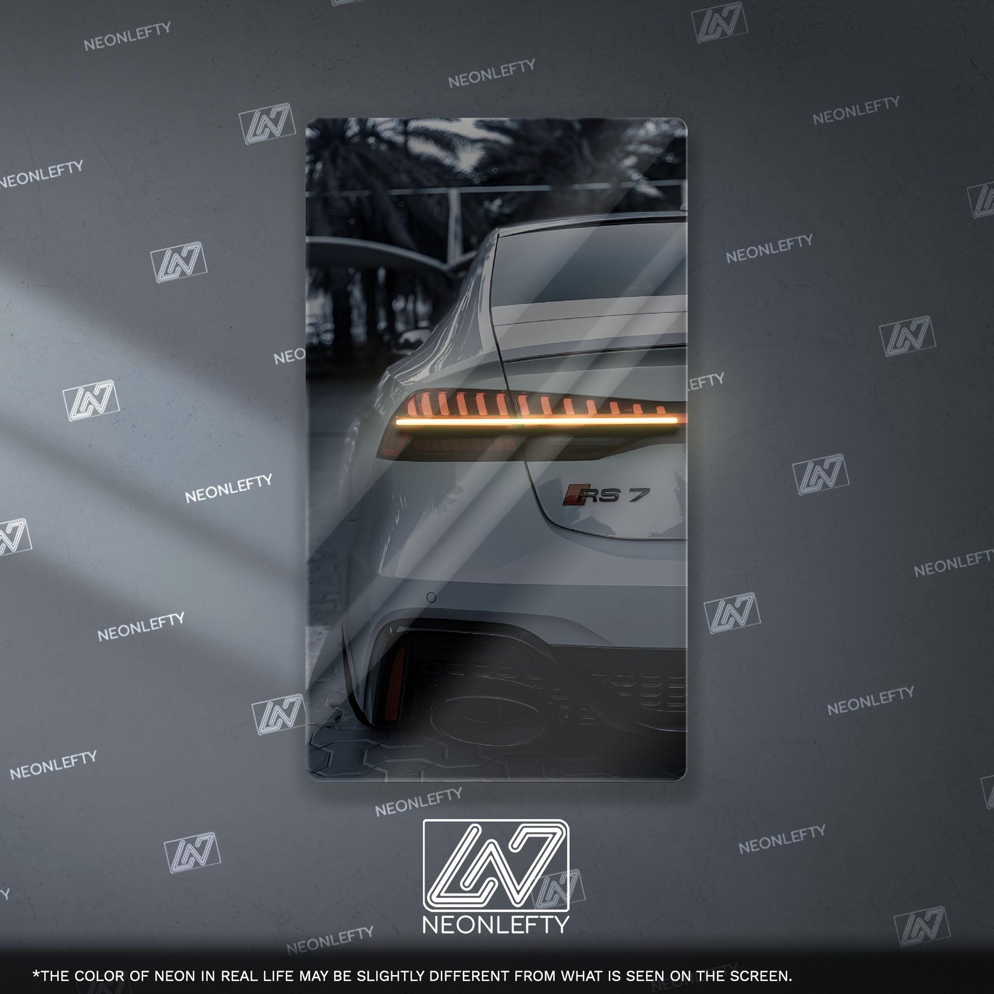 Audi RS7 Neon Sign – modern luxury sport car wall decor for garage man cave racing room or premium automotive interior