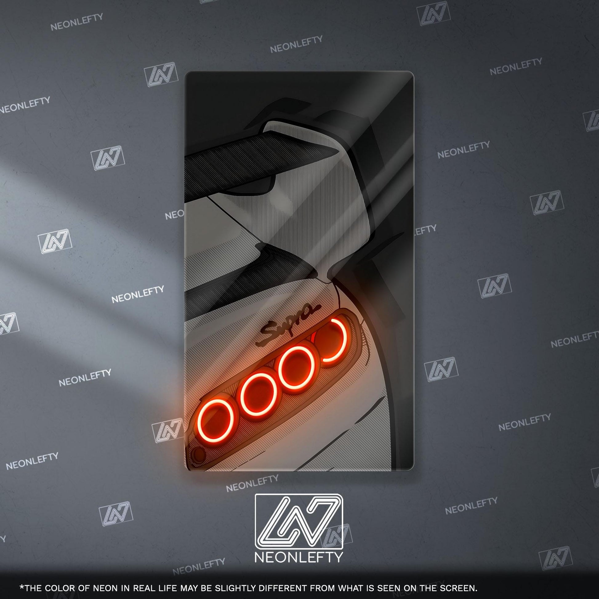 Toyota Supra Neon Sign - Rear view wall art of iconic JDM legend for car lovers, perfect for garage, man cave, tuner setup or drift space