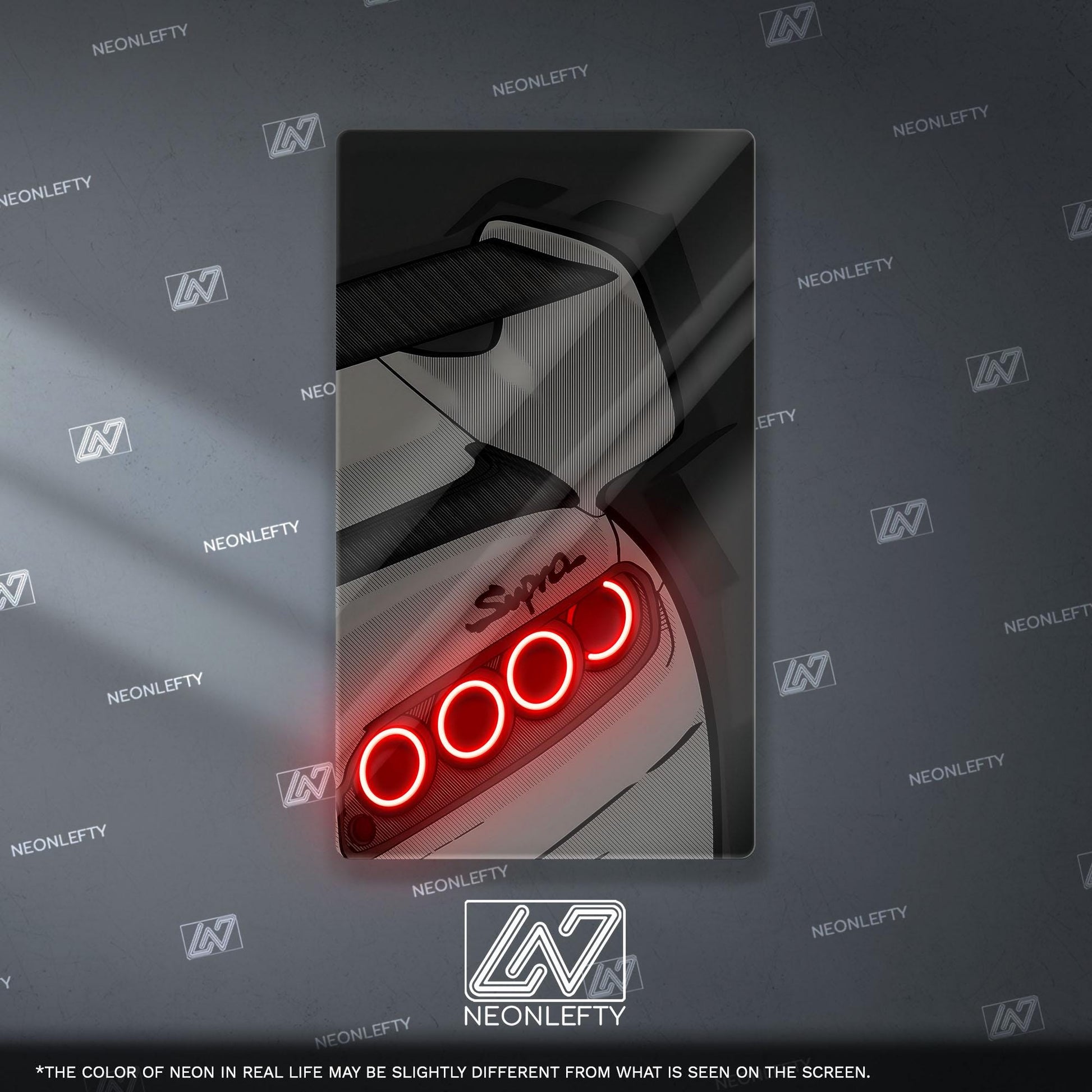 Toyota Supra Neon Sign - Rear view wall art of iconic JDM legend for car lovers, perfect for garage, man cave, tuner setup or drift space