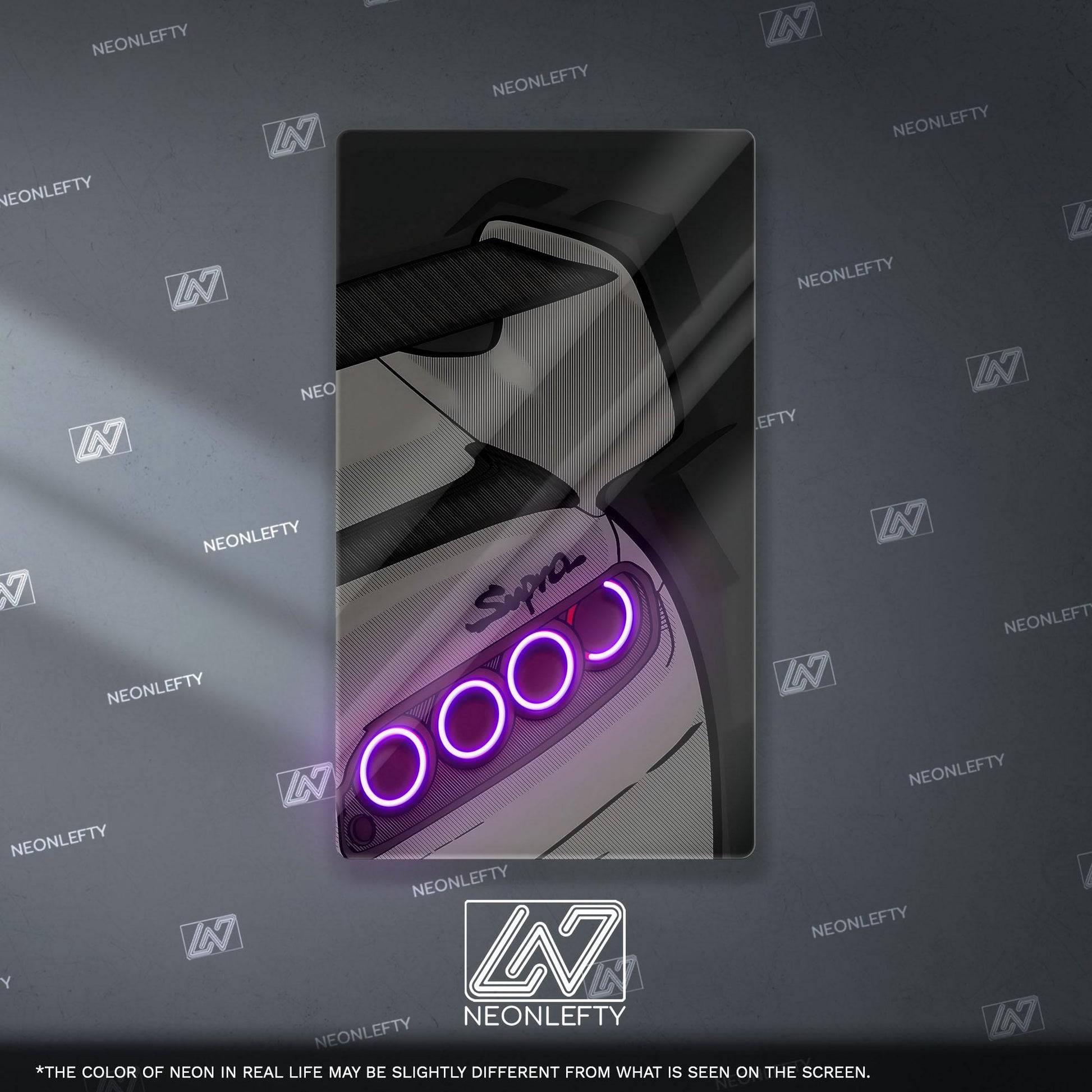 Toyota Supra Neon Sign - Rear view wall art of iconic JDM legend for car lovers, perfect for garage, man cave, tuner setup or drift space