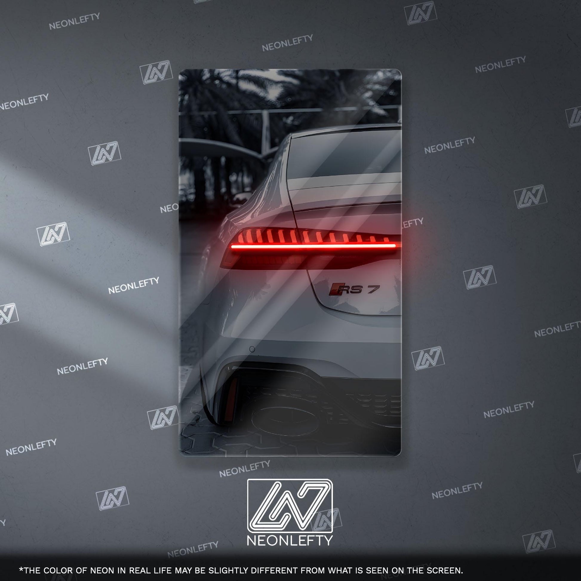 Audi RS7 Neon Sign – modern luxury sport car wall decor for garage man cave racing room or premium automotive interior