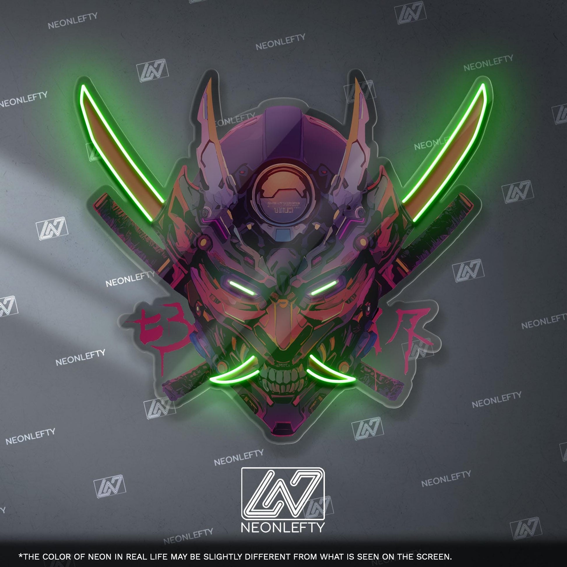 Cyberpunk Oni Mask Neon Sign - Japanese demon wall decor inspired by cyberpunk aesthetics, perfect for gaming room, studio or anime interior
