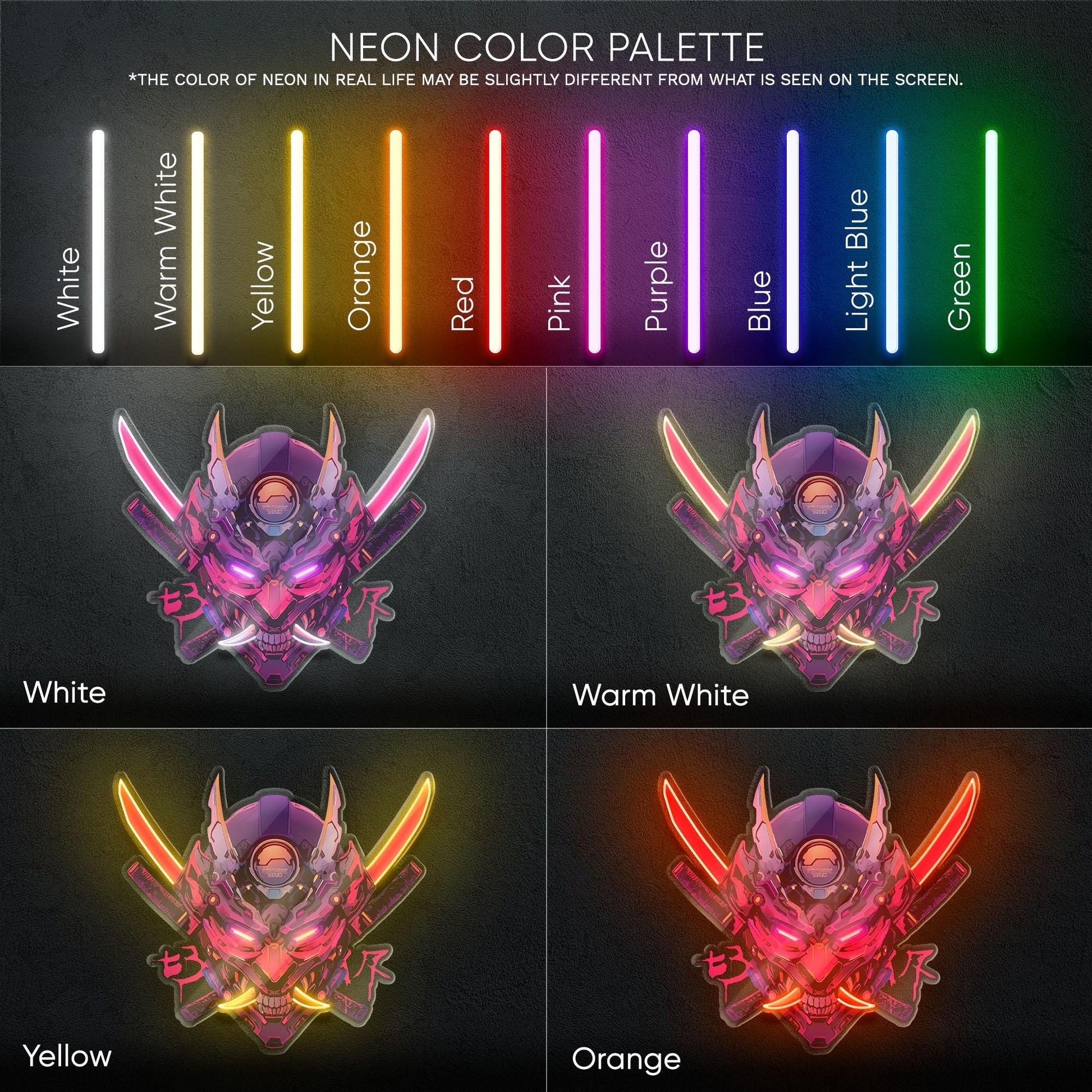 Cyberpunk Oni Mask Neon Sign - Japanese demon wall decor inspired by cyberpunk aesthetics, perfect for gaming room, studio or anime interior