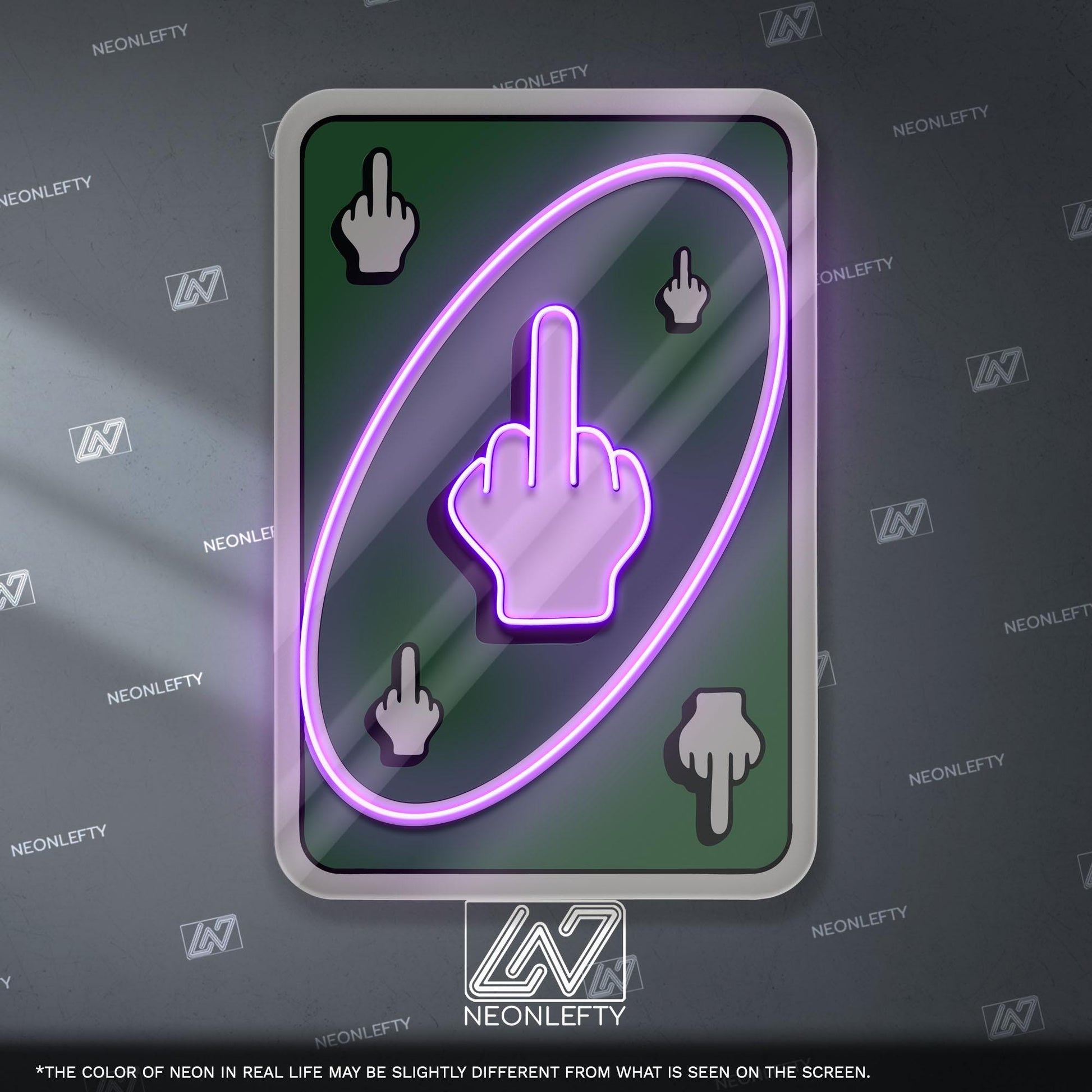 Uno Card Middle Finger Neon Sign – Funny rude card design wall decor, bold party neon art for game room, bar or man cave