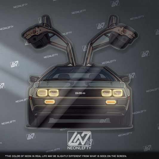 DeLorean DMC-12 Neon Sign – retro iconic time machine car wall decor for garage man cave 80s movie fan gift