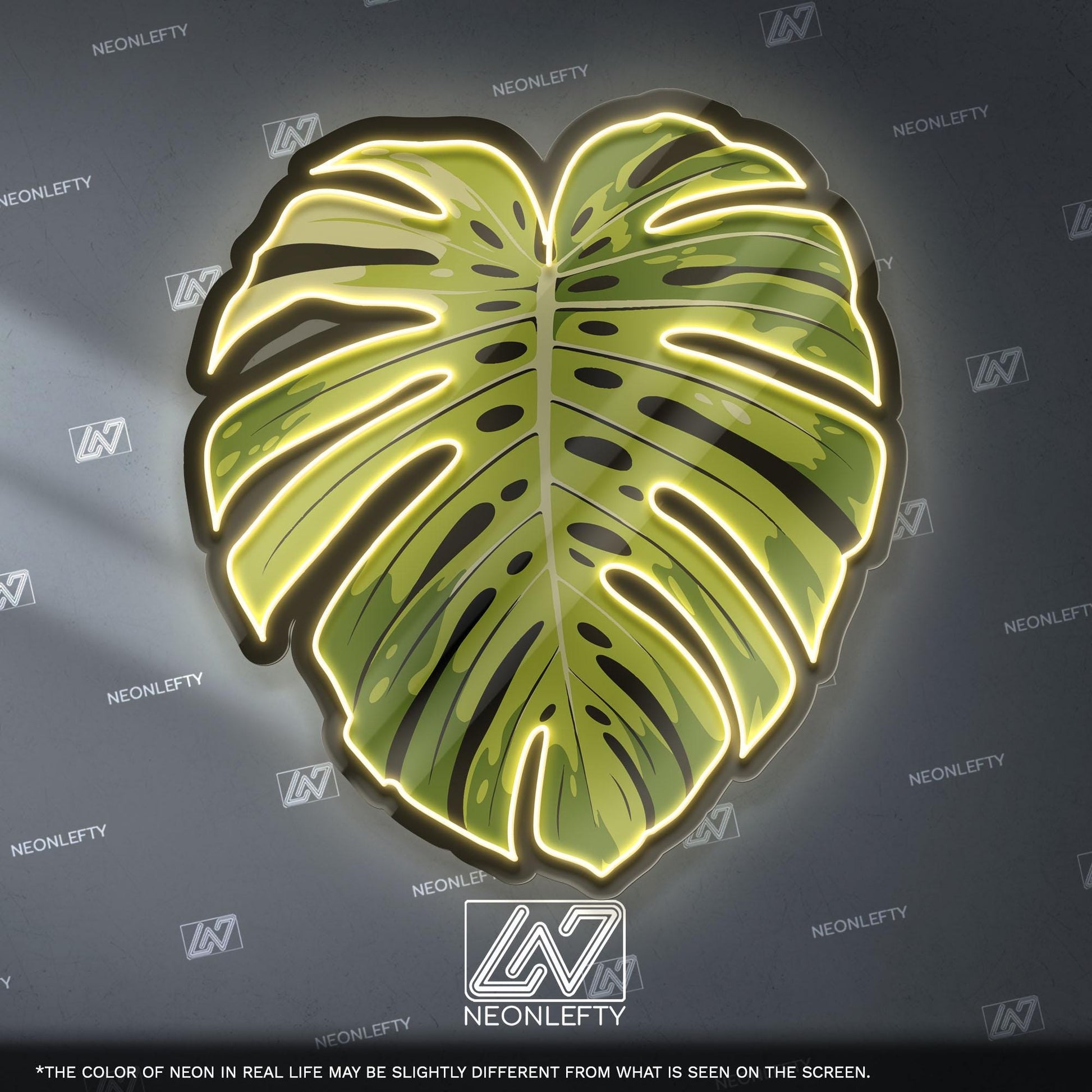 Monstera Leaf Neon Sign - Tropical botanical wall decor inspired by modern jungle style, perfect for living room, bedroom or boho interior