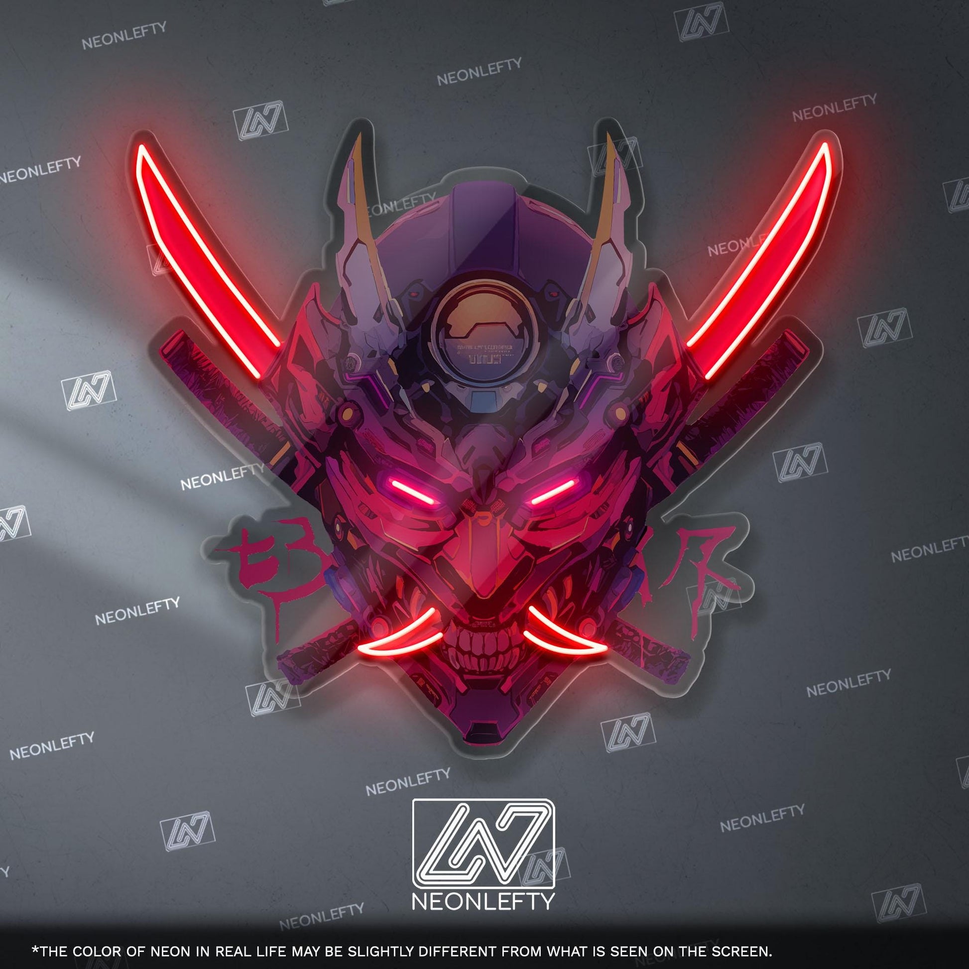Cyberpunk Oni Mask Neon Sign - Japanese demon wall decor inspired by cyberpunk aesthetics, perfect for gaming room, studio or anime interior
