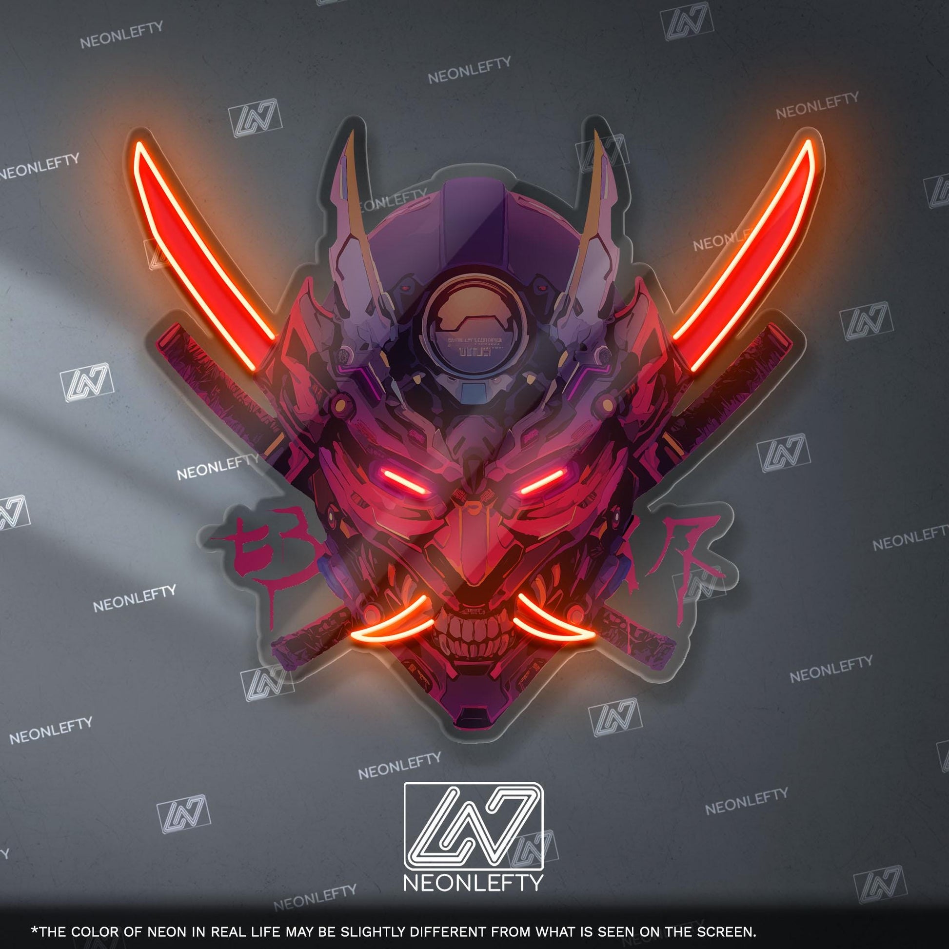 Cyberpunk Oni Mask Neon Sign - Japanese demon wall decor inspired by cyberpunk aesthetics, perfect for gaming room, studio or anime interior