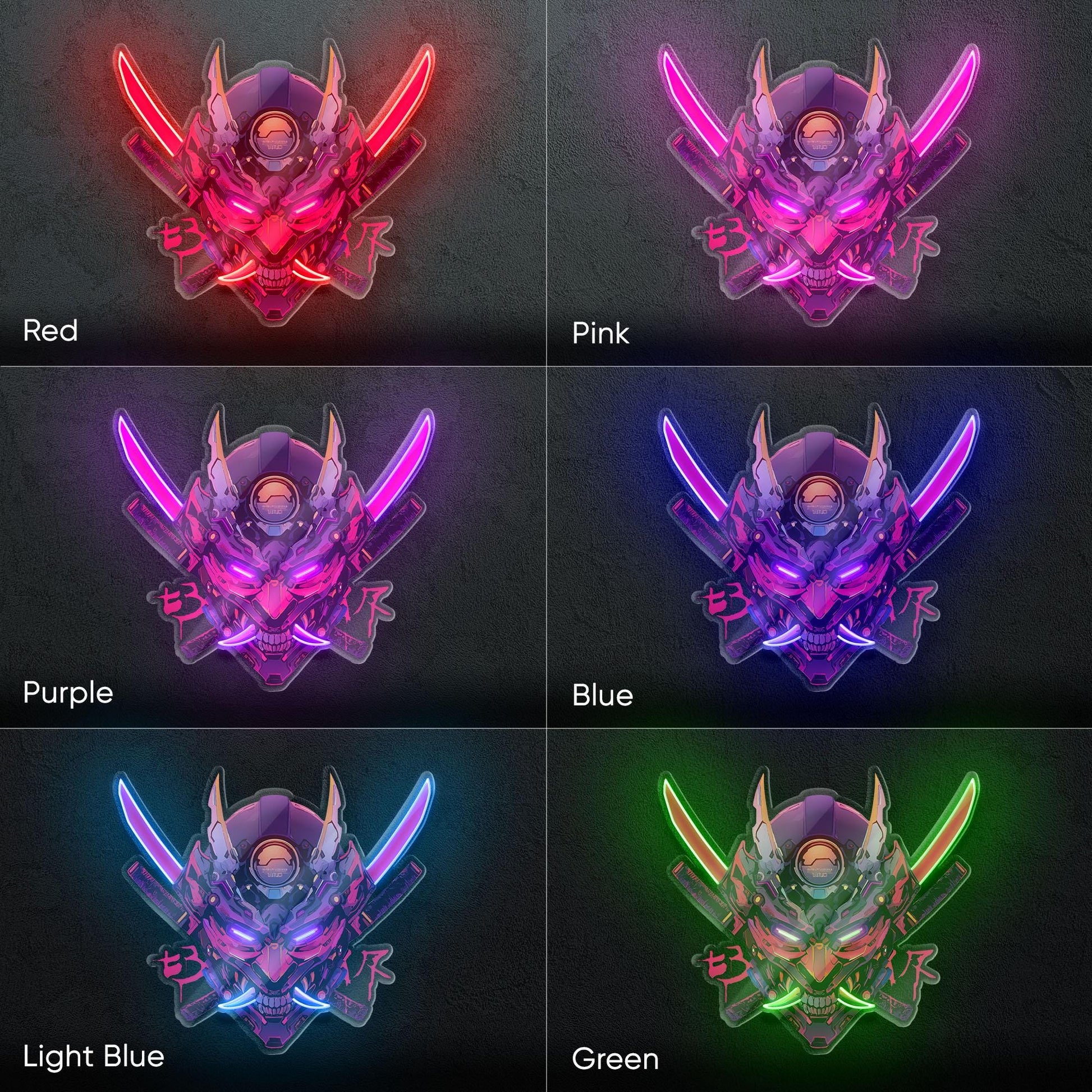 Cyberpunk Oni Mask Neon Sign - Japanese demon wall decor inspired by cyberpunk aesthetics, perfect for gaming room, studio or anime interior