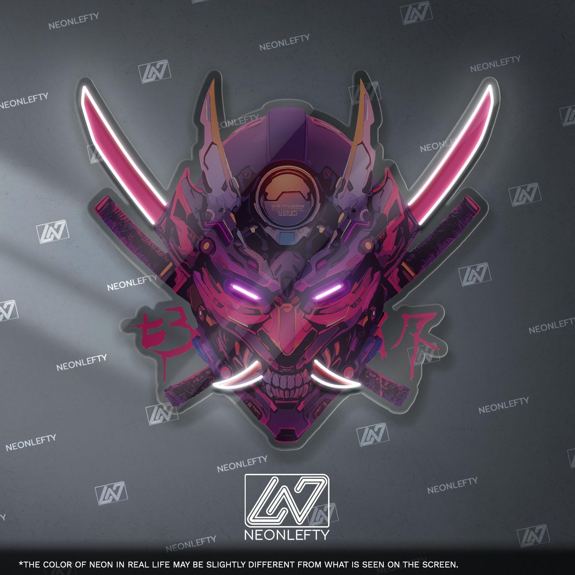 Cyberpunk Oni Mask Neon Sign - Japanese demon wall decor inspired by cyberpunk aesthetics, perfect for gaming room, studio or anime interior