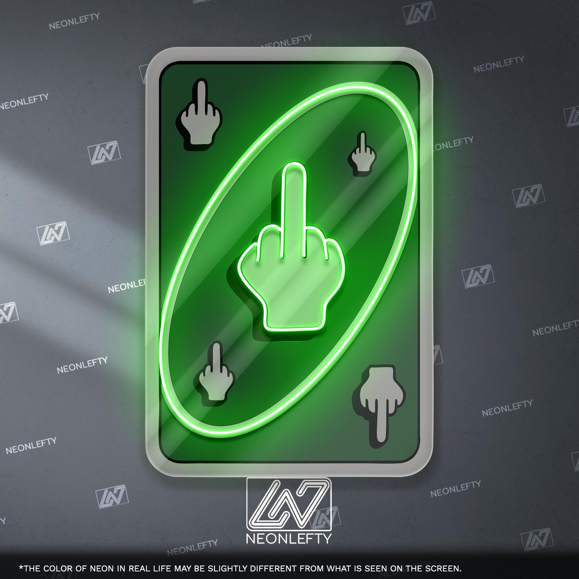Uno Card Middle Finger Neon Sign – Funny rude card design wall decor, bold party neon art for game room, bar or man cave