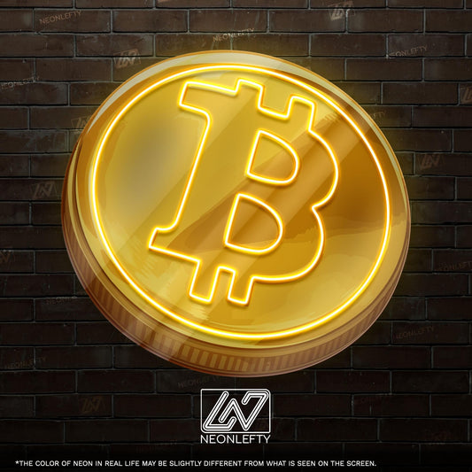 Bitcoin v3 neon sign, perfect for cryptocurrency lovers and modern home decor.